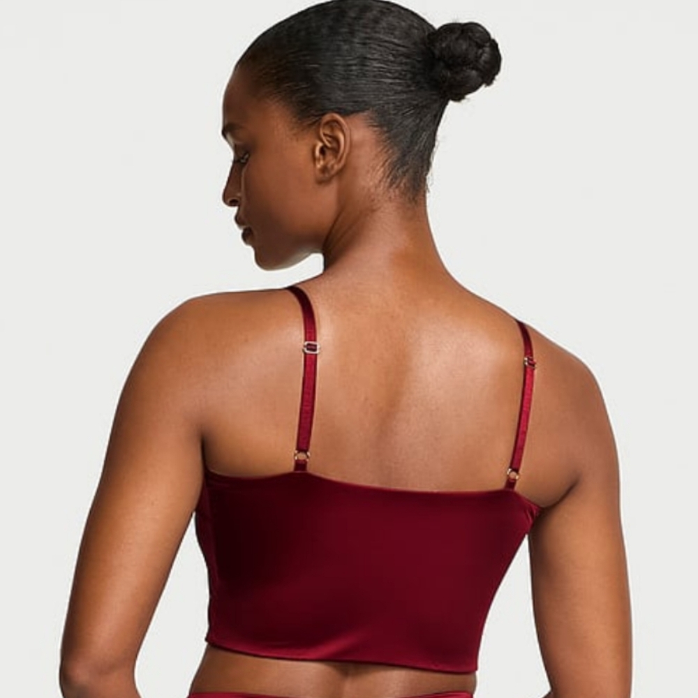 NEW Victoria's Secret So Sleek Glossy Deep Sangria Red Crop Bra Top Sz XL - Picture 2 of 3